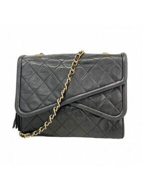 Chanel Shoulder Bag Quilted Lambskin Black Gold